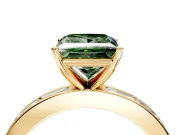 Solitaire Engagement Ring Setting for Fancy Green Princess Cut Center with Channel Baguette Band and Prong Head in Yellow Gold