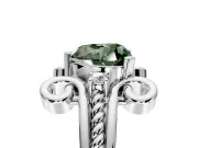 Solitaire Engagement Ring Setting for Fancy Green Heart-Shaped Center with Twisted Band and Scroll Prong Head in Platinum