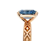 Solitaire Engagement Ring Setting for Fancy Blue Emerald Cut Center with Milgrain X Pattern Band and Prong Head in Rose Gold