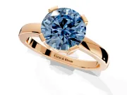 Solitaire Engagement Ring Setting for Fancy Blue Round Cut Center with Plain Band and Flat Tab Prong Head in Rose Gold