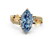 Solitaire Engagement Ring Setting for Fancy Blue Marquise Center with Pave and Plain Crossover Band and Prong Head in Yellow Gold