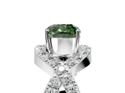 Halo Engagement Ring Setting for Fancy Green Cushion Cut Center with Pave Infinity Twist Band and Prong Head in Platinum