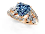 Halo Engagement Ring Setting for Fancy Blue Heart-Shaped Center with Marquise and Pave Bypass Band and Prong Head in Rose Gold