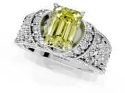 Pave Engagement Ring Setting for Fancy Yellow Emerald Cut Center with Curved Accent Rows, Openwork and Prong Head in Platinum