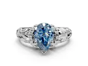 Solitaire Engagement Ring Setting for Fancy Blue Pear-Shaped Center with Filigree Accent Basket and Prong Head in Platinum