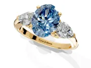 3 Stone Engagement Ring Setting for Fancy Blue Oval Center with Large Pear-Shaped Accents and Prong Head in Yellow Gold
