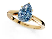Solitaire Engagement Ring Setting for Fancy Blue Pear-Shaped Center with Open Cathedral Shoulders and Prong Head in Yellow Gold