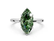 Low-Set Solitaire Engagement Ring Setting for Fancy Green Oval Center with Thin Plain Band and Prong Head in Platinum