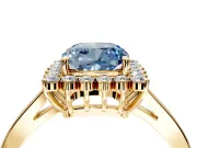 Starburst Halo Engagement Ring Setting for Fancy Blue Cushion Cut Center with Flat Cathedral Band and Prong Head in Yellow Gold