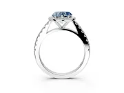 Halo Engagement Ring Setting for Fancy Blue Heart-Shaped Center with Full Pave Band and Prong Head in Platinum
