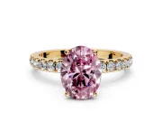 Open Basket Engagement Ring Setting for Fancy Pink Oval Center with Pave Band and Prong Head in Yellow Gold