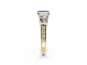 Channel-Set Engagement Ring Setting for Fancy Blue Asscher Cut Center with Baguette Band and Prong Head in Yellow Gold
