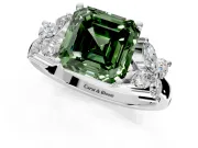 Floral Engagement Ring Setting for Fancy Green Princess Cut Center with Marquise Cluster Shoulders and Prong Head in Sterling Silver