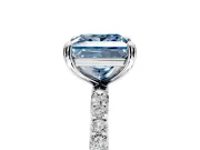 Solitaire Engagement Ring Setting for Fancy Blue Princess Cut Center with Pave Accents and Prong Head in White Gold