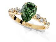 Cluster Engagement Ring Setting for Fancy Green Pear-Shaped Center with Round Cut Accent Band and Prong Head in Yellow Gold