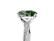 Side Accent Engagement Ring Setting for Fancy Green Oval Center with Accent Shoulders and Prong Head in White Gold