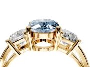 3 Stone Engagement Ring Setting for Fancy Blue Oval Center with Matching Side Accents and Prong Head in Yellow Gold