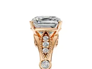 Solitaire Engagement Ring Setting for Asscher Cut Center with Marquise and Bezel Accents and Prong Head in Rose Gold