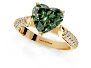Solitaire Engagement Ring Setting for Fancy Green Heart-Shaped Center with Multi-Row Accents and Prong Head in Yellow Gold