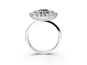Halo Engagement Ring Setting for Fancy Blue Round Cut Center with Milgrain Bezel Rim, Plain Band and Prong Head in Platinum
