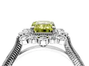Milgrain Halo Engagement Ring Setting for Fancy Yellow Emerald Cut Center with Bezel Point Accents and Prong Head in White Gold