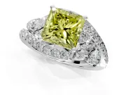 Halo Engagement Ring Setting for Fancy Yellow Princess Cut Center with Marquise and Pave Bypass Band and Prong Head in Sterling Silver