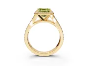 Halo Engagement Ring Setting for Fancy Yellow Asscher Cut Center with Narrow Pave Split Shank and Prong Head in Yellow Gold