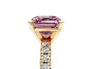 Solitaire Engagement Ring Setting for Fancy Pink Asscher Cut Center with Large Accents and Prong Head in Yellow Gold