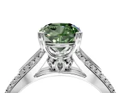 Solitaire Engagement Ring Setting for Fancy Green Cushion Cut Center with Pave Rail Split Shank and Prong Head in Sterling Silver