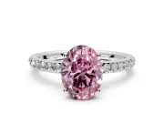 Solitaire Engagement Ring Setting for Fancy Pink Oval Center with Fine Pave Band and Prong Head in Sterling Silver