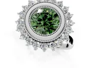 Halo Engagement Ring Setting for Fancy Green Round Cut Center with Milgrain Bezel Rim, Plain Band and Prong Head in White Gold