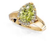Halo Engagement Ring Setting for Fancy Yellow Pear-Shaped Center with Knife Ridge Cathedral Band and Prong Head in Yellow Gold