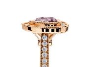 Halo Engagement Ring Setting for Fancy Pink Heart-Shaped Center with Milgrain Frame, Pave Band and Prong Head in Rose Gold