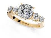 5 Stone Engagement Ring Setting for Cushion Cut Center with Equal Close-Set Accents and Prong Head in Yellow Gold