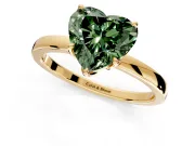 Solitaire Engagement Ring Setting for Fancy Green Heart-Shaped Center with Thin Rounded Plain Band and Prong Head in Yellow Gold