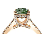 Solitaire Engagement Ring Setting for Fancy Green Cushion Cut Center with Widening Pave Band and Claw Prong Head in Rose Gold