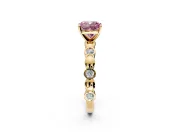 Solitaire Engagement Ring Setting for Fancy Pink Cushion Cut Center with Beaded Bezel Station Band and Prong Head in Yellow Gold