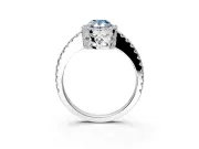 Accent Halo Engagement Ring Setting for Fancy Blue Pear-Shaped Center with Full-Length Pave Band and Prong Head in Sterling Silver