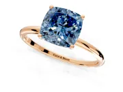 Solitaire Engagement Ring Setting for Fancy Blue Cushion Cut Center with Straight Thin Band and Prong Head in Rose Gold