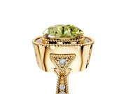 Halo Engagement Ring Setting for Fancy Yellow Round Cut Center with Milgrain Rim, Pave Band and Prong Head in Yellow Gold