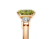 3 Stone Engagement Ring Setting for Fancy Yellow Emerald Cut Center with Wide Plain Band and Prong Head in Rose Gold