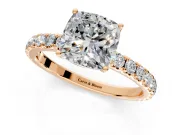 Solitaire Engagement Ring Setting for Cushion Cut Center with Large Accent Band and Prong Head in Rose Gold