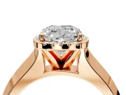 Halo Engagement Ring Setting for Cushion Cut Center with Knife Ridge Cathedral Band and Prong Head in Rose Gold