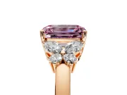 Solitaire Engagement Ring Setting for Fancy Pink Emerald Cut Center with Marquise Flower Shoulders and Prong Head in Rose Gold