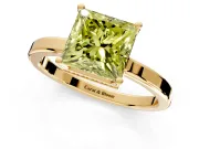 Hidden Halo Engagement Ring Setting for Fancy Yellow Princess Cut Center with Wide Flat Plain Band and Prong Head in Yellow Gold