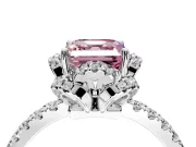Floral Halo Engagement Ring Setting for Fancy Pink Asscher Cut Center with Pave Band and Prong Head in Platinum