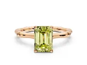 Solitaire Engagement Ring Setting for Fancy Yellow Emerald Cut Center with Bamboo Band and Prong Head in Rose Gold