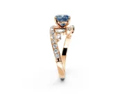 Solitaire Engagement Ring Setting for Fancy Blue Cushion Cut Center with Pave Bypass Twist Band and Prong Head in Rose Gold