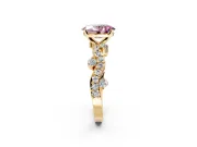 Solitaire Engagement Ring Setting for Fancy Pink Oval Center with Bar-Station Pave Twist and Prong Head in Yellow Gold