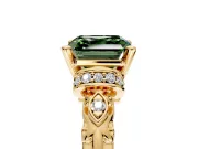 Solitaire Engagement Ring Setting for Fancy Green Asscher Cut Center with Filigree Band and Prong Head in Yellow Gold